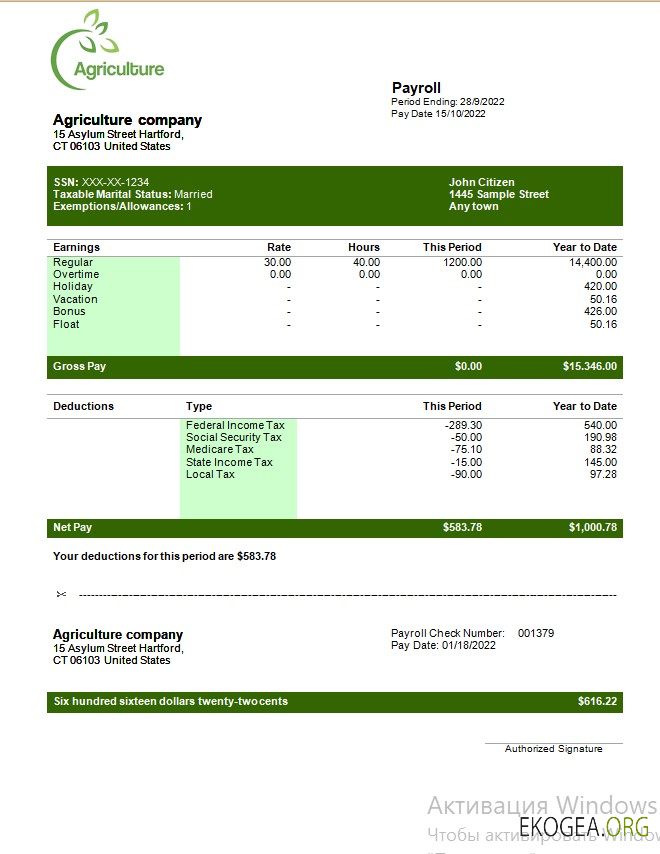Modèle de paie d'entreprise agricole aux formats Word et PDF
